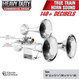 GG Grand General 69991 Chrome Heavy Duty Train Horn with Triple Brass Trumpet for Superior Sound