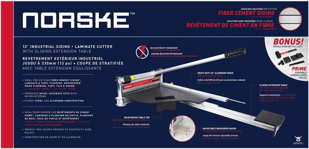 Norske Tools NMAP004 13 inch Laminate Flooring & Siding Cutter with Sliding Extension Table with Bonus Floor Installation Kit Great Value