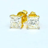 18K Yellow Gold Princess Cut Diamond Earring D2=1.79 carats