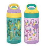 Zak Designs 16oz Riverside Desert Life Kids Water Bottle with Straw and Built in Carrying Loop Made of Durable Plastic, Leak-Proof Design for Travel, 2PK Set