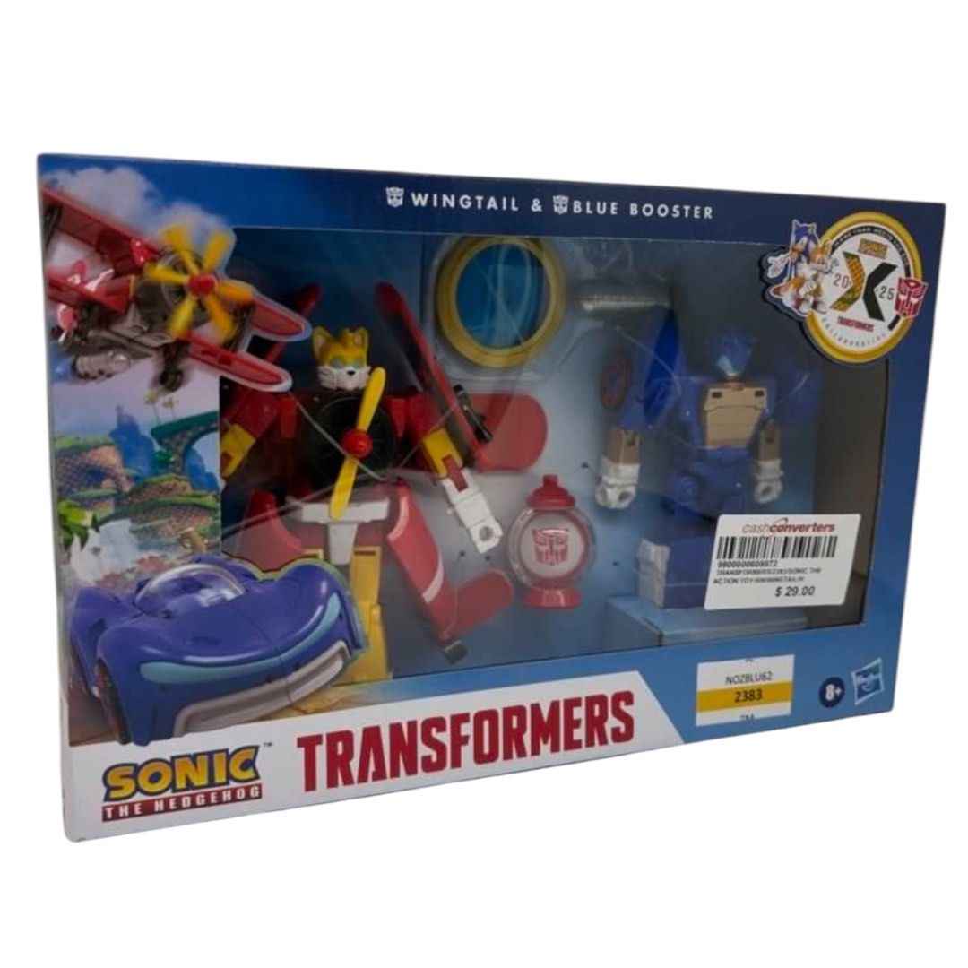 Transformers Collaborative Sonic the Hedgehog x Transformers Toys, Wingtail and Blue Booster Converting Action Figures, 8+