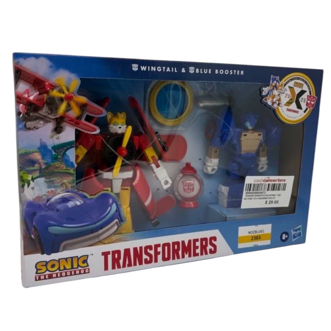 Transformers Collaborative Sonic the Hedgehog x Transformers Toys, Wingtail and Blue Booster Converting Action Figures, 8+