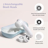 Vanity Planet Facial Cleansing Brush Ultimate Skin Spa with 3 Interchangeable Face Brushes for Cleansing, Exfoliating and Silicone Brush, Protective Case, Cordless, Water Resistant