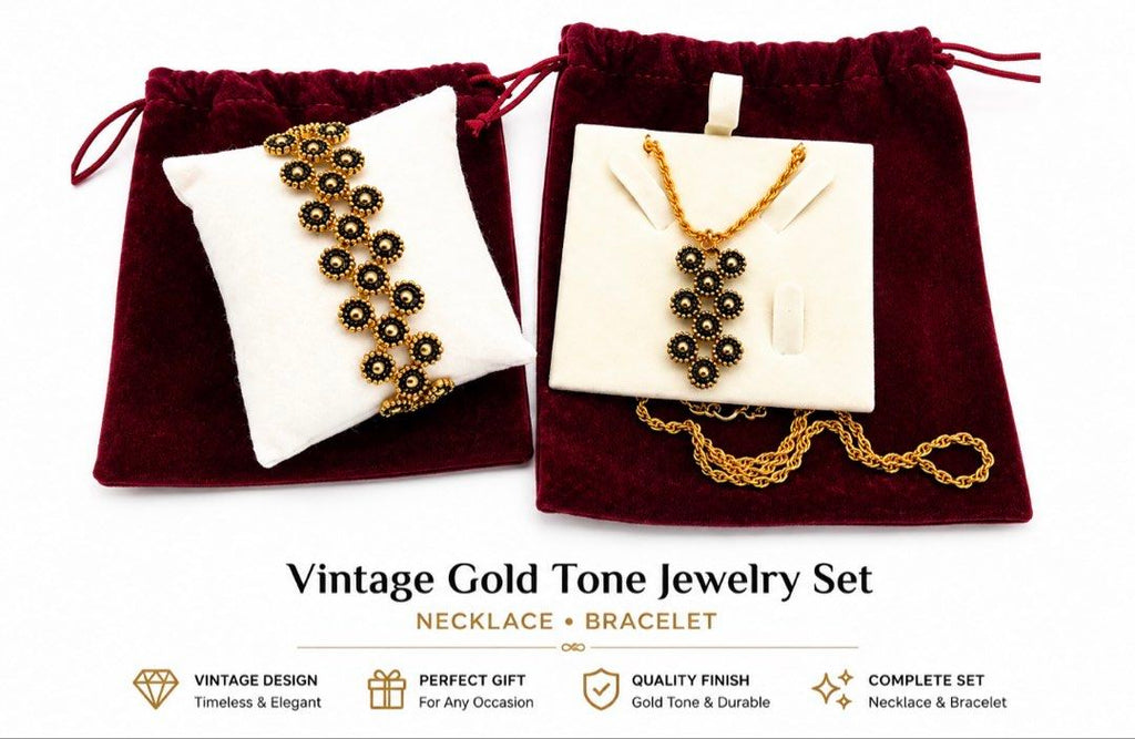 Vintage Gold Tone Pendant Necklace & Bracelet (54cm)