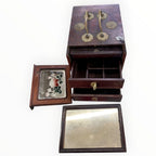 Vintage Wooden Storage Box with Drawers & Brass-Tone Details