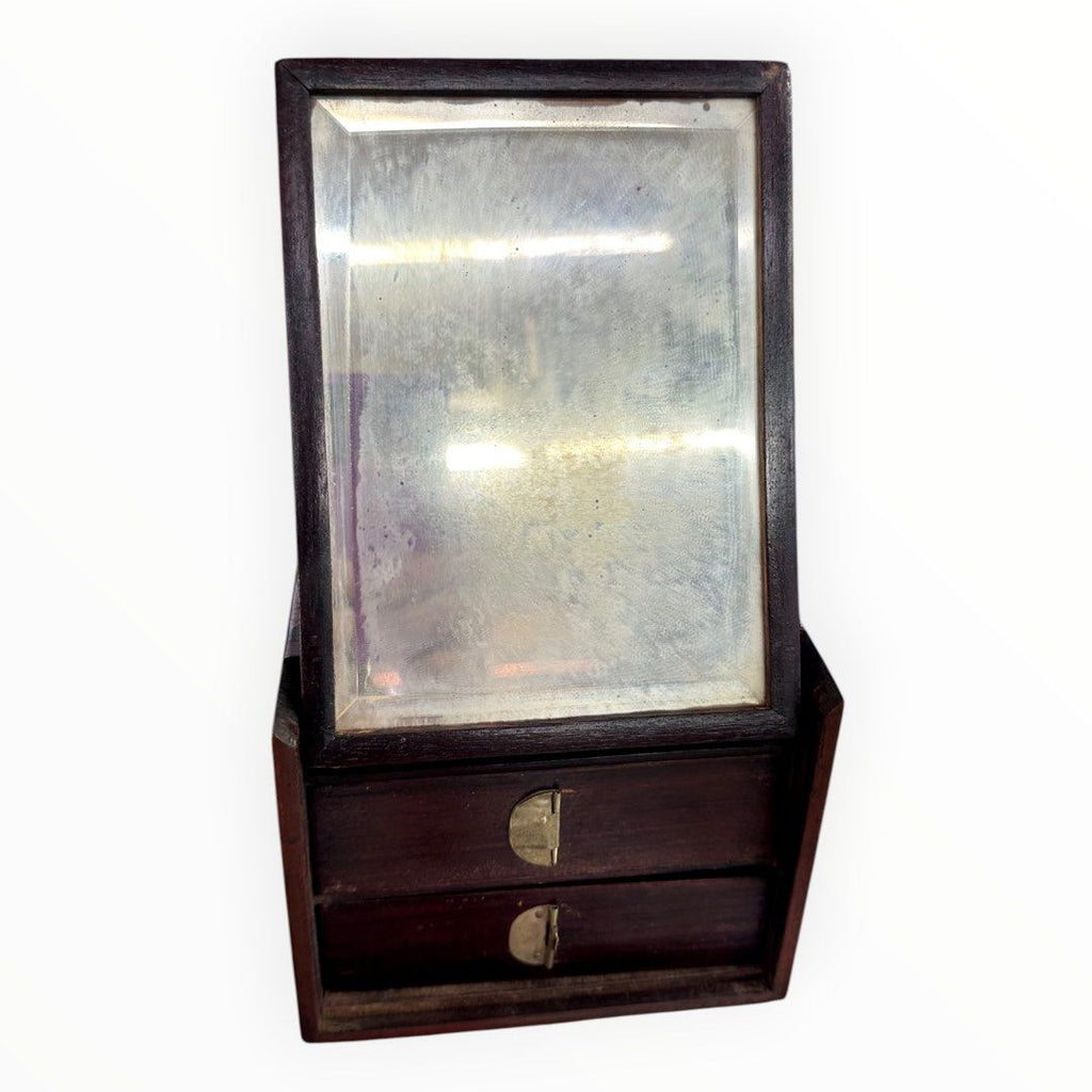 Vintage Wooden Storage Box with Drawers & Brass-Tone Details