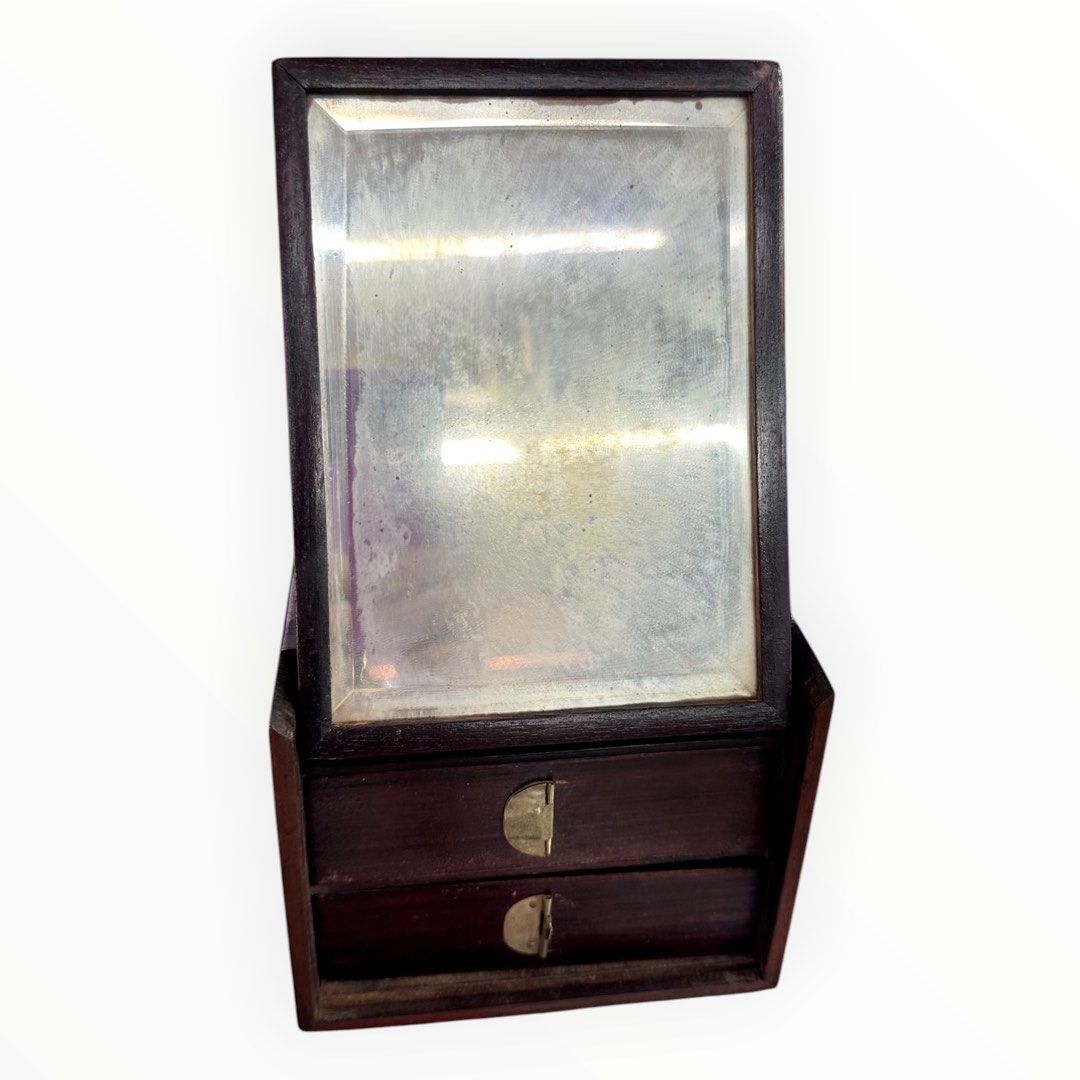 Vintage Wooden Storage Box with Drawers & Brass-Tone Details
