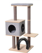 PetPals PP18502 Three Level Elevated Cat Tree Condo With Massage And Particle Board Grey