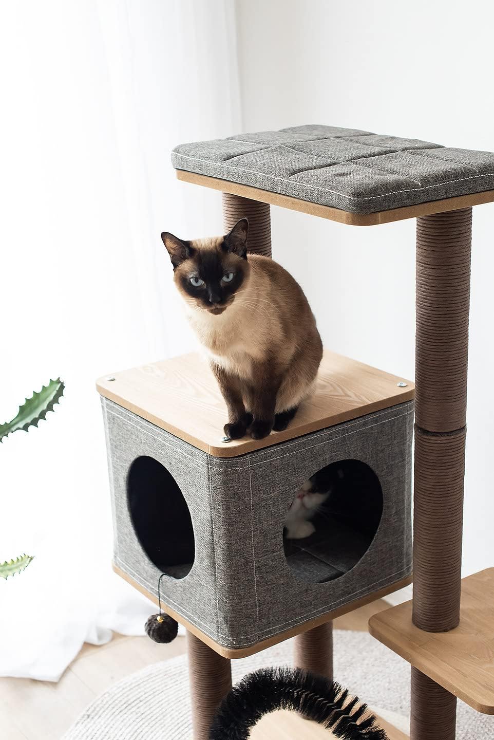 PetPals PP18502 Three Level Elevated Cat Tree Condo With Massage And Particle Board Grey Secondary image