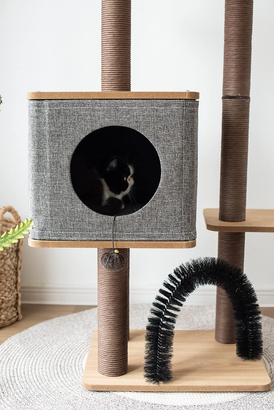 PetPals PP18502 Three Level Elevated Cat Tree Condo With Massage And Particle Board Grey