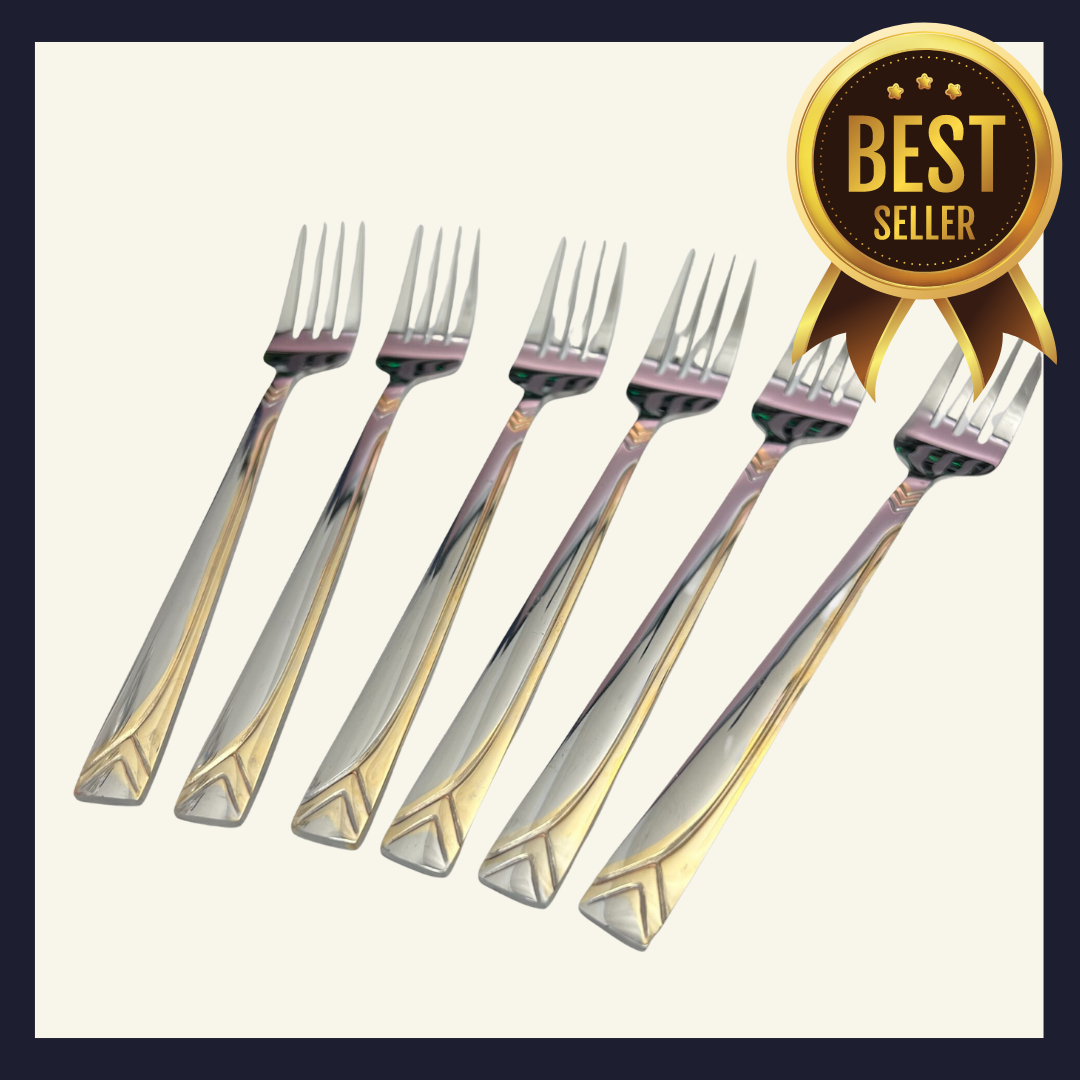 YICAN High Grade Stainless Steel Fork 6 Piece Set gold accent Main image