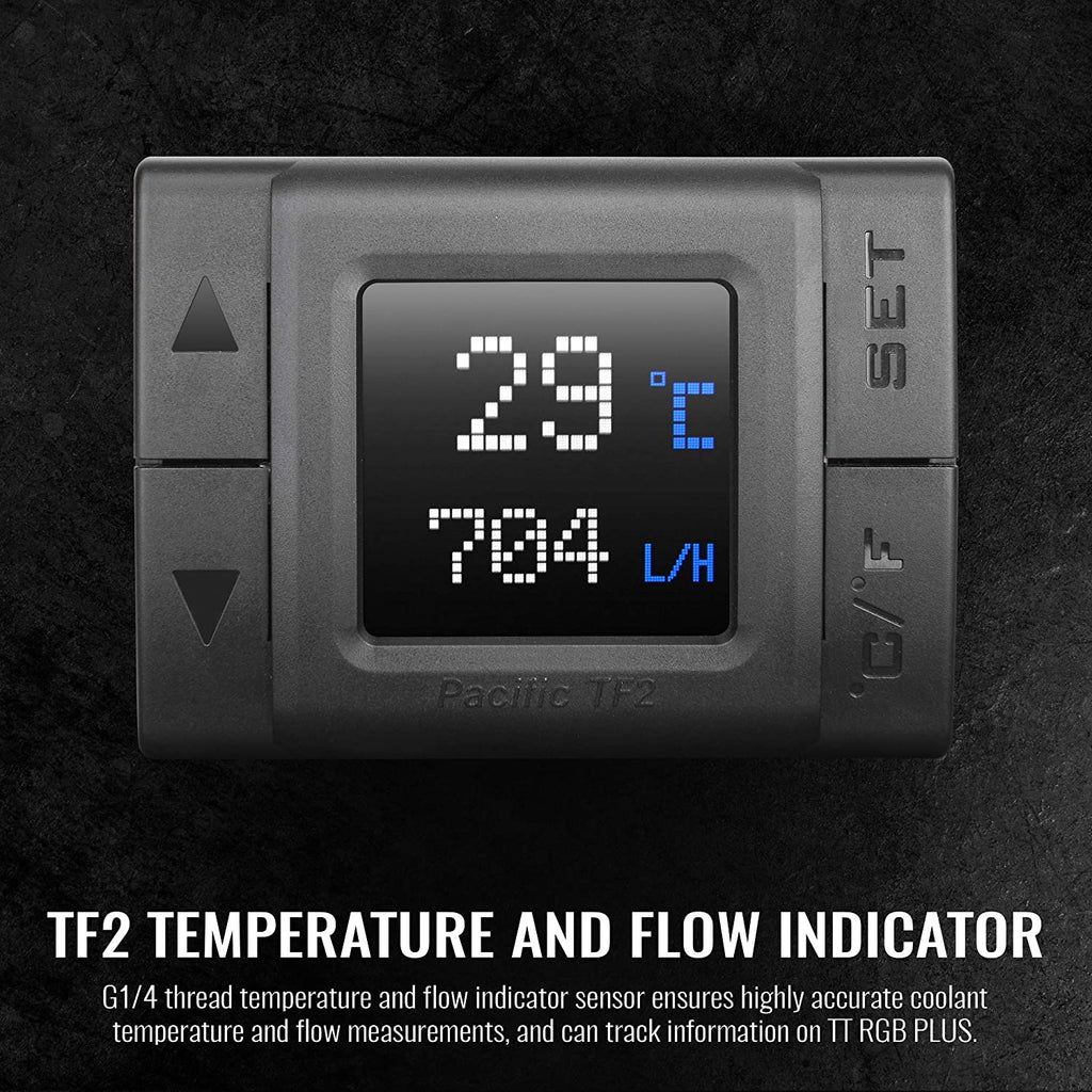 Thermaltake Pacific TF2 G1/4 Copper Core Construction TT RGB Plus Software Monitoring Celsius Fahrenheit Temperature and Flow Indicator CL-W275-CU00SW-ACS000523