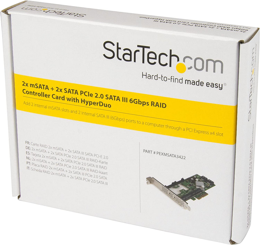 StarTech.com 2 Port PCI Express 2.0 SATA III 6Gbps RAID Controller Card With 2 mSATA Slots And HyperDuo SSD Tiering PCIe SATA 3 Controller