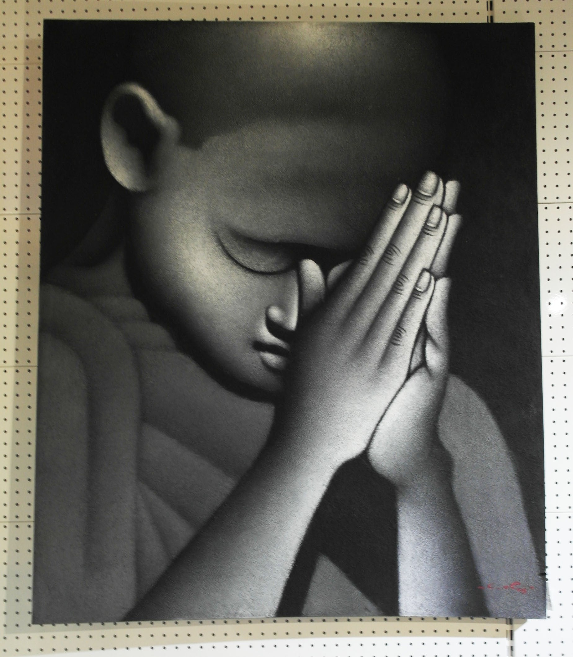 Greyscale Oil Painting of Young Monk - Cash Converters