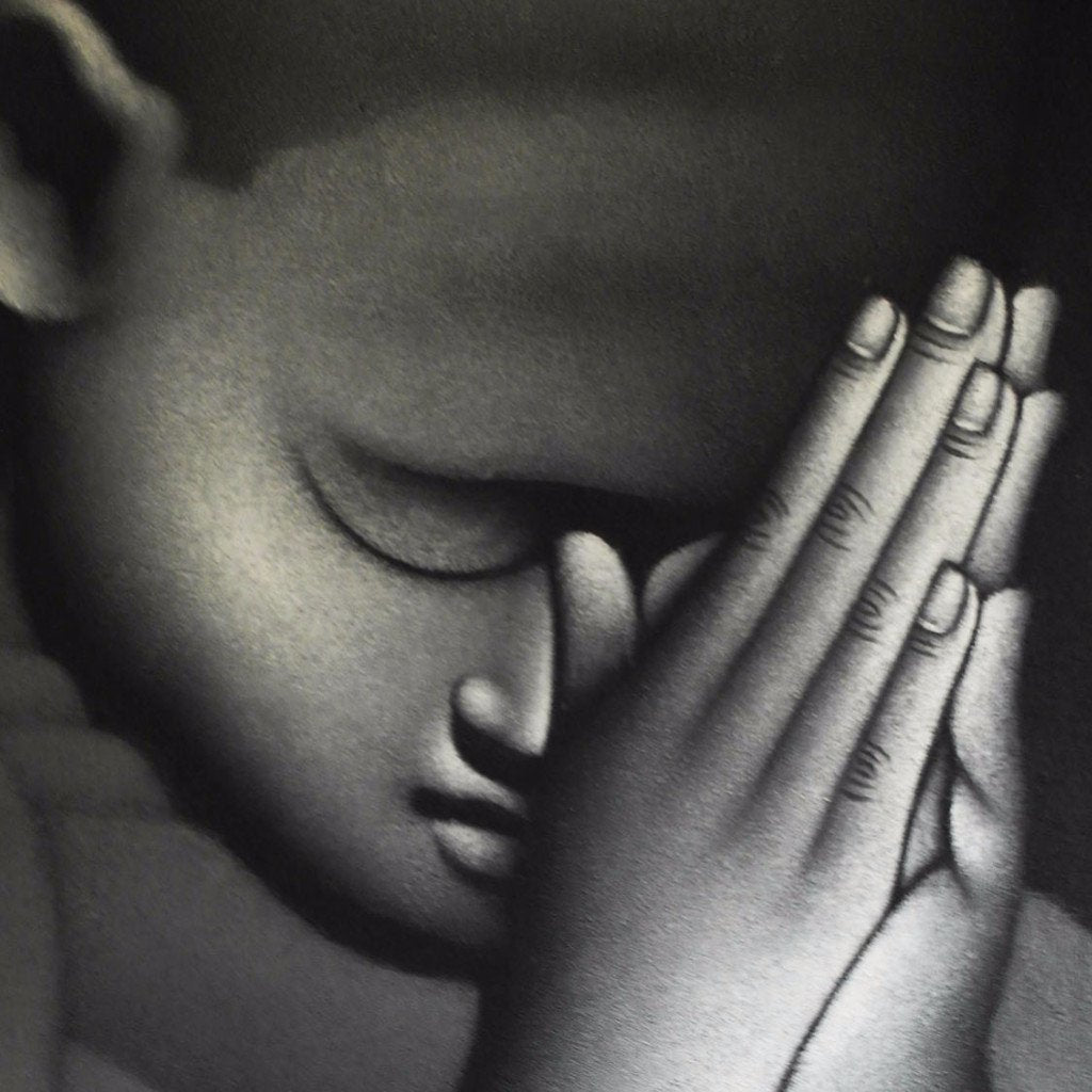 Greyscale Oil Painting of Young Monk - Cash Converters Main image