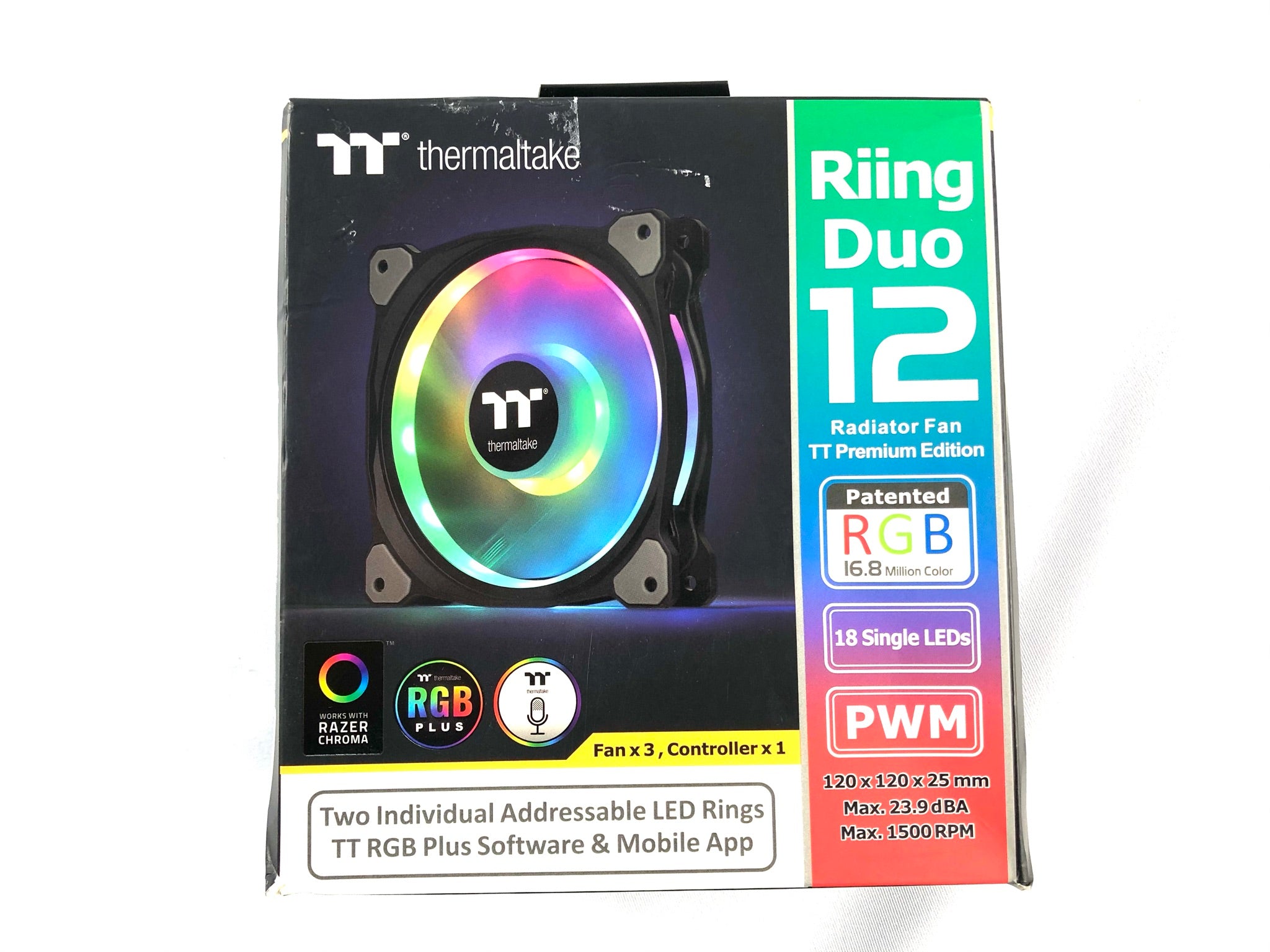 Thermaltake  CLF073PL12SWA Riing Duo 120mm RGB Color LED Case Radiator Fan 3Pack Main image