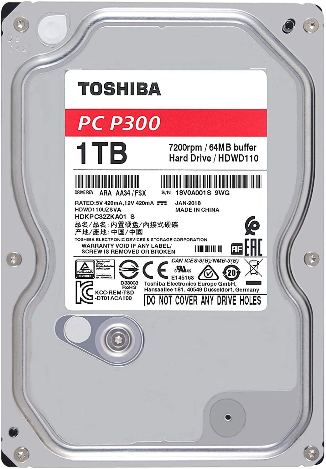 Toshiba P300 SATA, 7200rpm 64 MB Buffer 3.5 inch Form Factor Laptop PC Internal Hard Drive 1TB - Cash Converters Main image