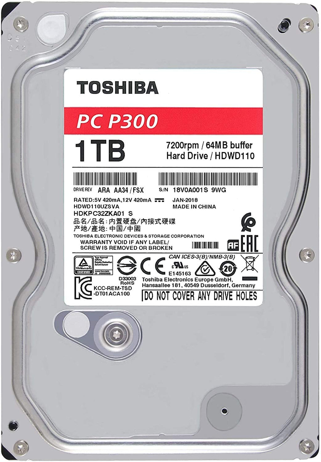 Toshiba P300 SATA, 7200rpm 64 MB Buffer 3.5 inch Form Factor Laptop PC Internal Hard Drive 1TB - Cash Converters
