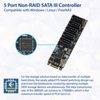IOCrest Internal 5 Port NonRAID SATA III 6GBps Adapter Card For Desktop PC Support SSD And HDD JMB585 Chipset - Cash Converters