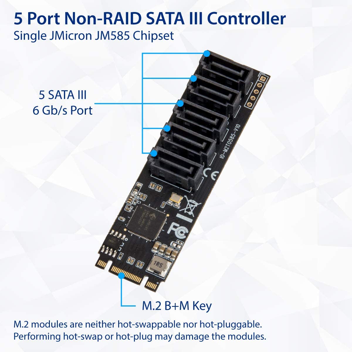 IOCrest Internal 5 Port NonRAID SATA III 6GBps Adapter Card For Desktop PC Support SSD And HDD JMB585 Chipset - Cash Converters