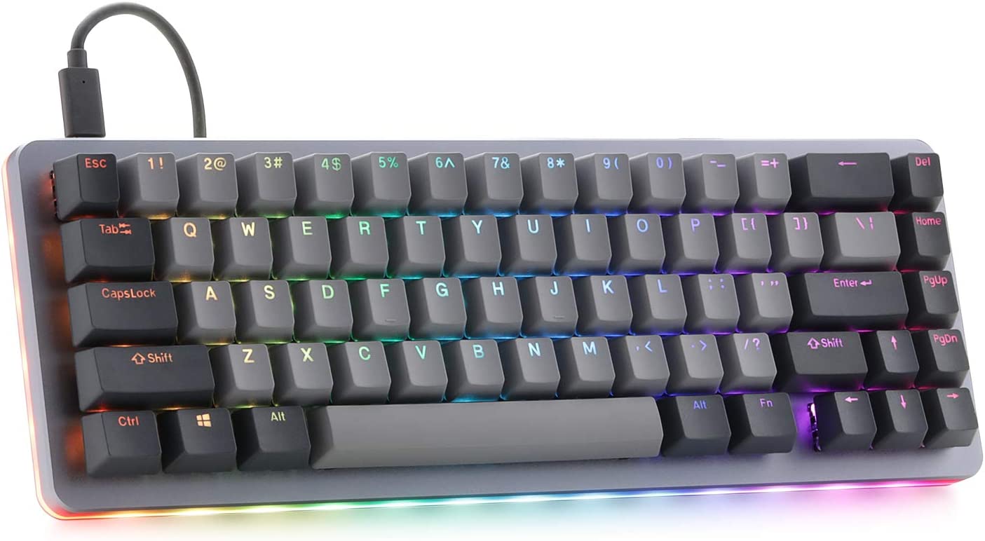 DROP ALT Mechanical Keyboard 67 Key Gaming Keyboard HotSwap Switches Programmable Macros RGB LED Backlighting USB C Aluminum Frame Kaihua Box White Switches Gray Main image