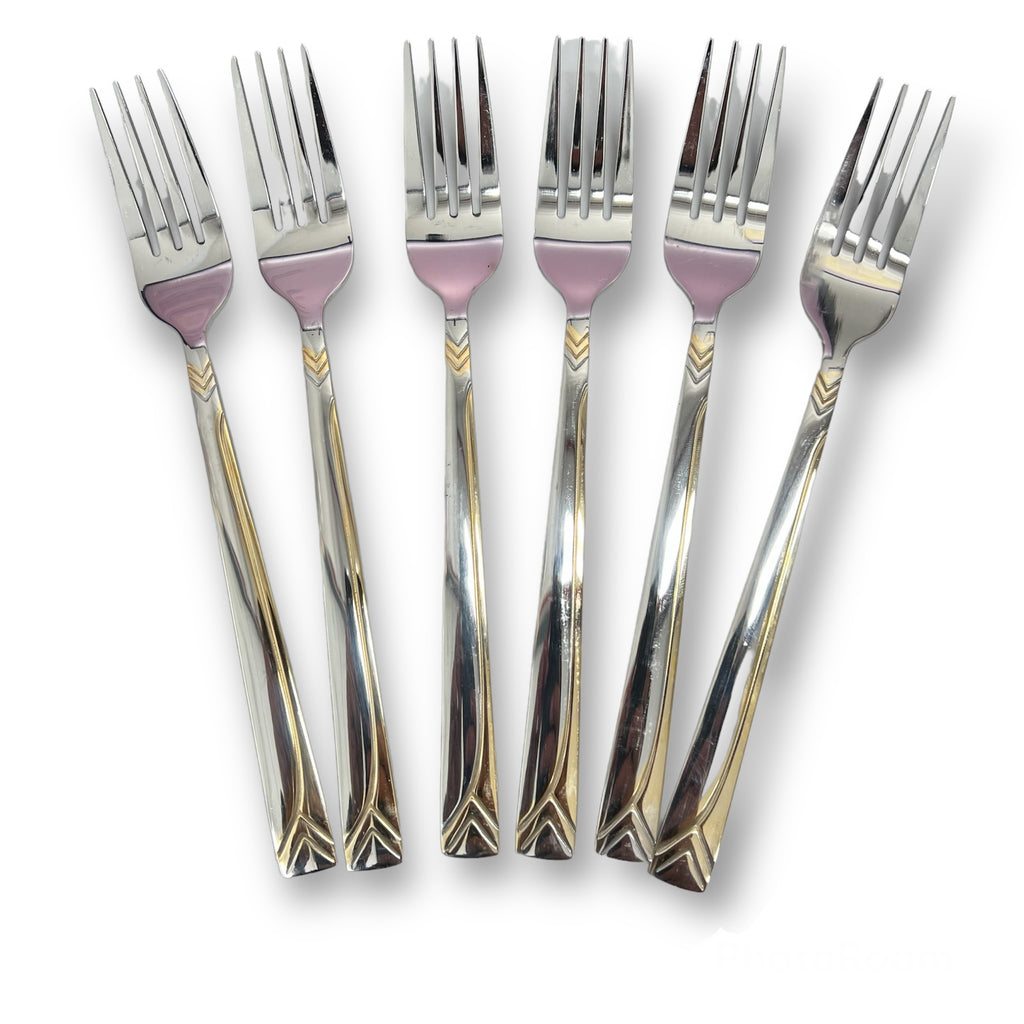 YICAN High Grade Stainless Steel Fork 6 Piece Set gold accent