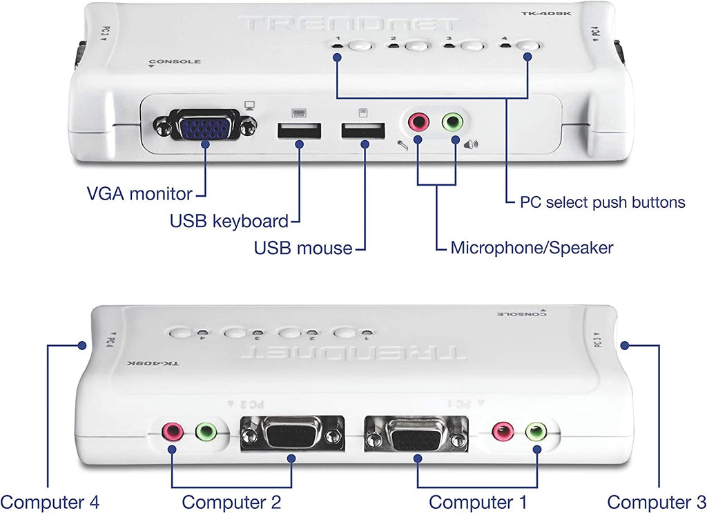 TRENDnet 4-Port USB KVM Switch and Cable Kit with Audio TK-409K
