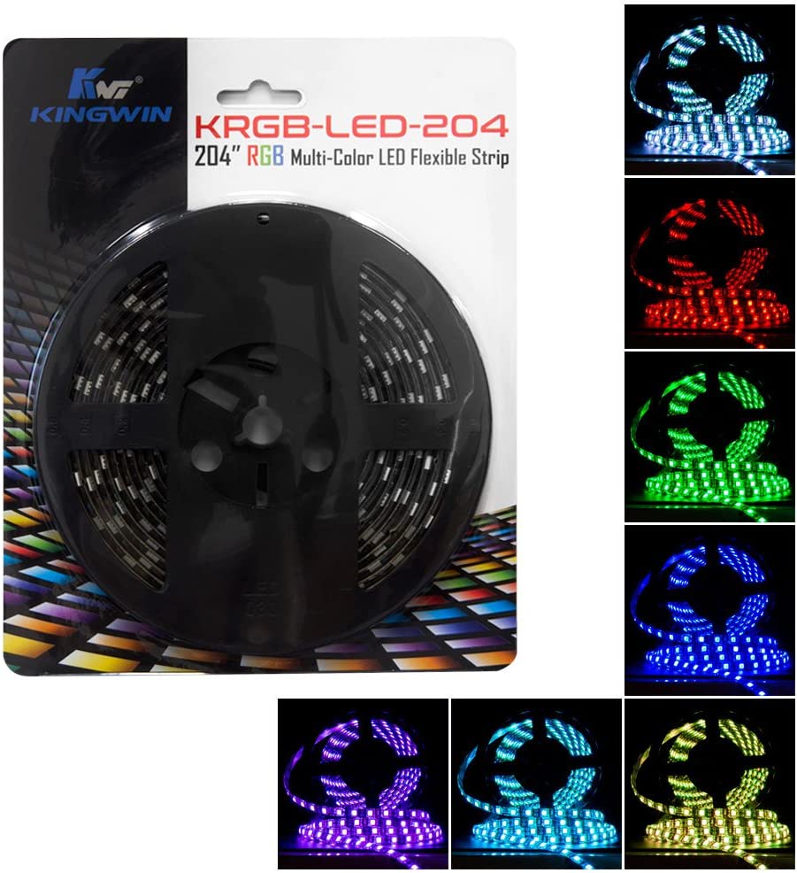 Kingwin RGB LED Strip Lights, LED Light Strip For Computer Case, PC, Laptop, Home, Office, and Background Lighting. Ultra Bright 5050 SMD Strip Lights, 204 Inches [Asus Aura RGB Compatible] Main image