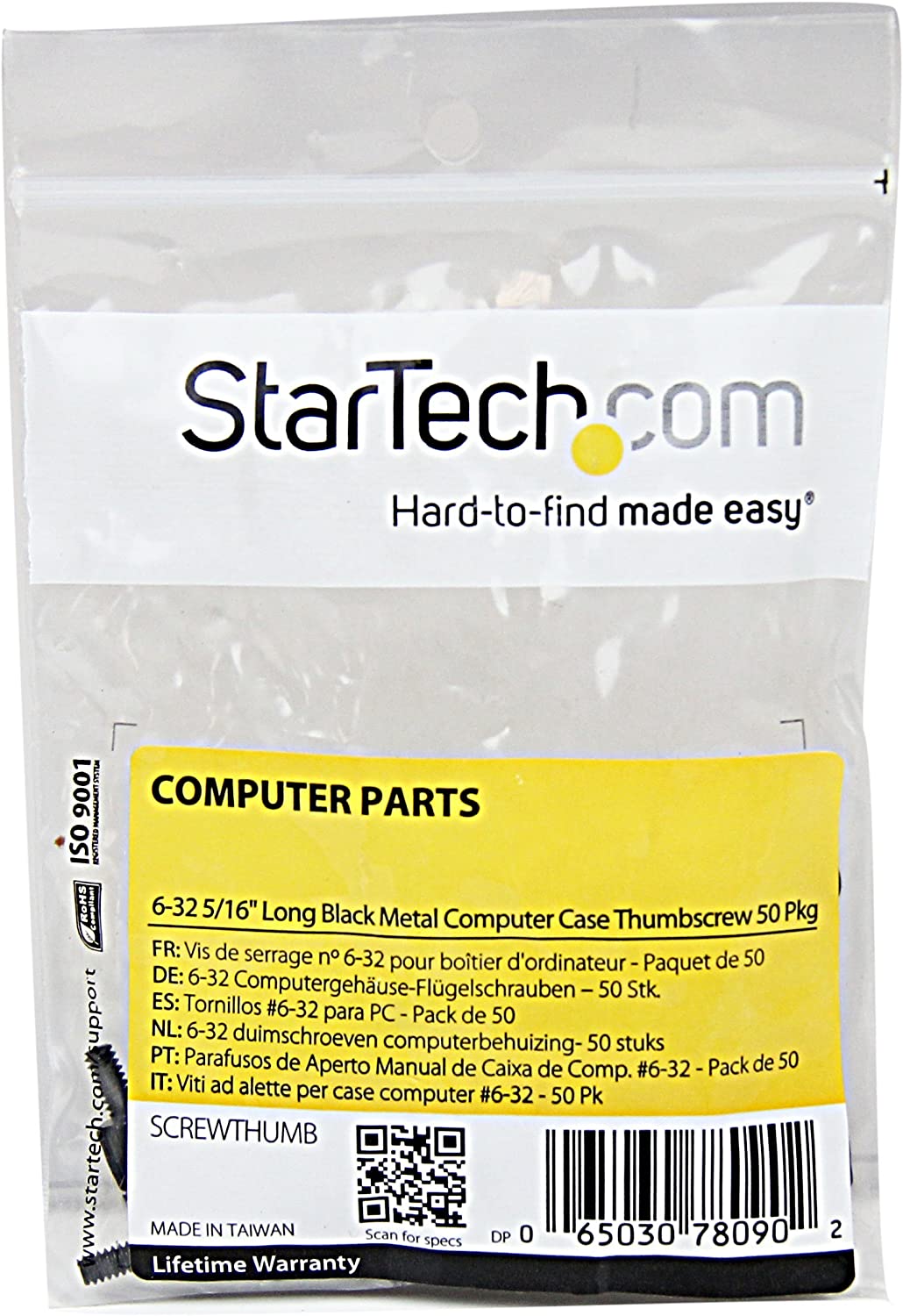 StarTech.com 6-32 5/16in Long Black Metal Computer Case Thumbscrew Pkg of 50