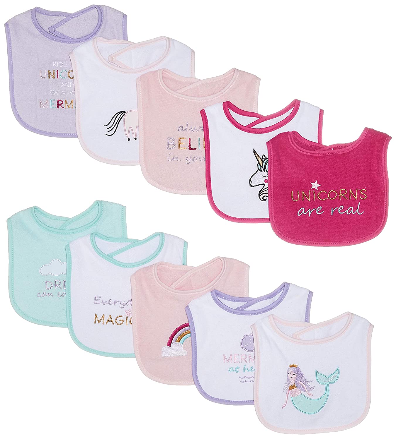 Luvable Friends Unisex Baby Cotton Drooler Bibs with Fiber Filling, Unicorns And Mermaids, One Size Main image