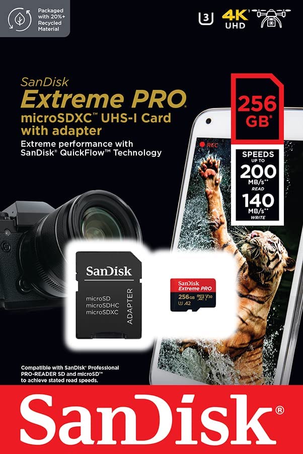SanDisk Extreme Pro microSDXC UHS-I Memory Card with SD Adaptor SDSQXCD-256G-GN6MA Main image