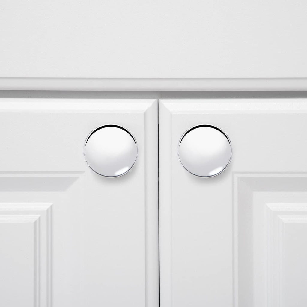 AmazonBasics Round Cabinet Knob 1.57in Diameter Polished Chrome 10Pack