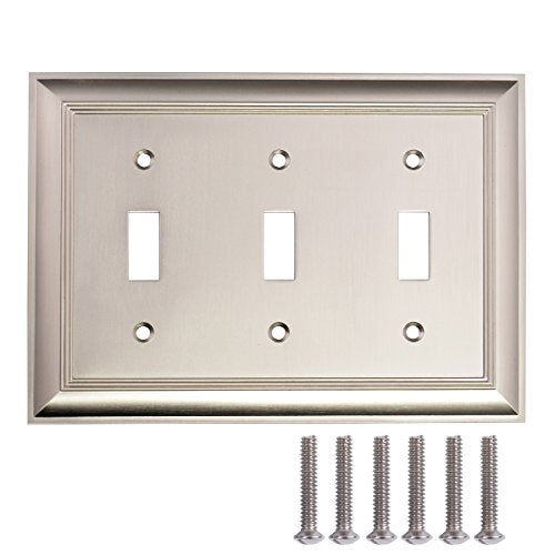 Amazon Basics Triple Toggle Light Switch Wall Plate Satin Nickel 1Pack Main image