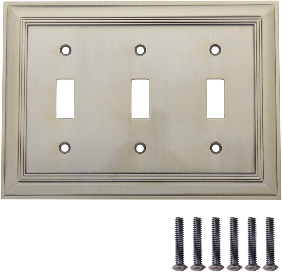 AmazonBasics Triple Toggle Wall Plate Antique Brass 1Pack Secondary image