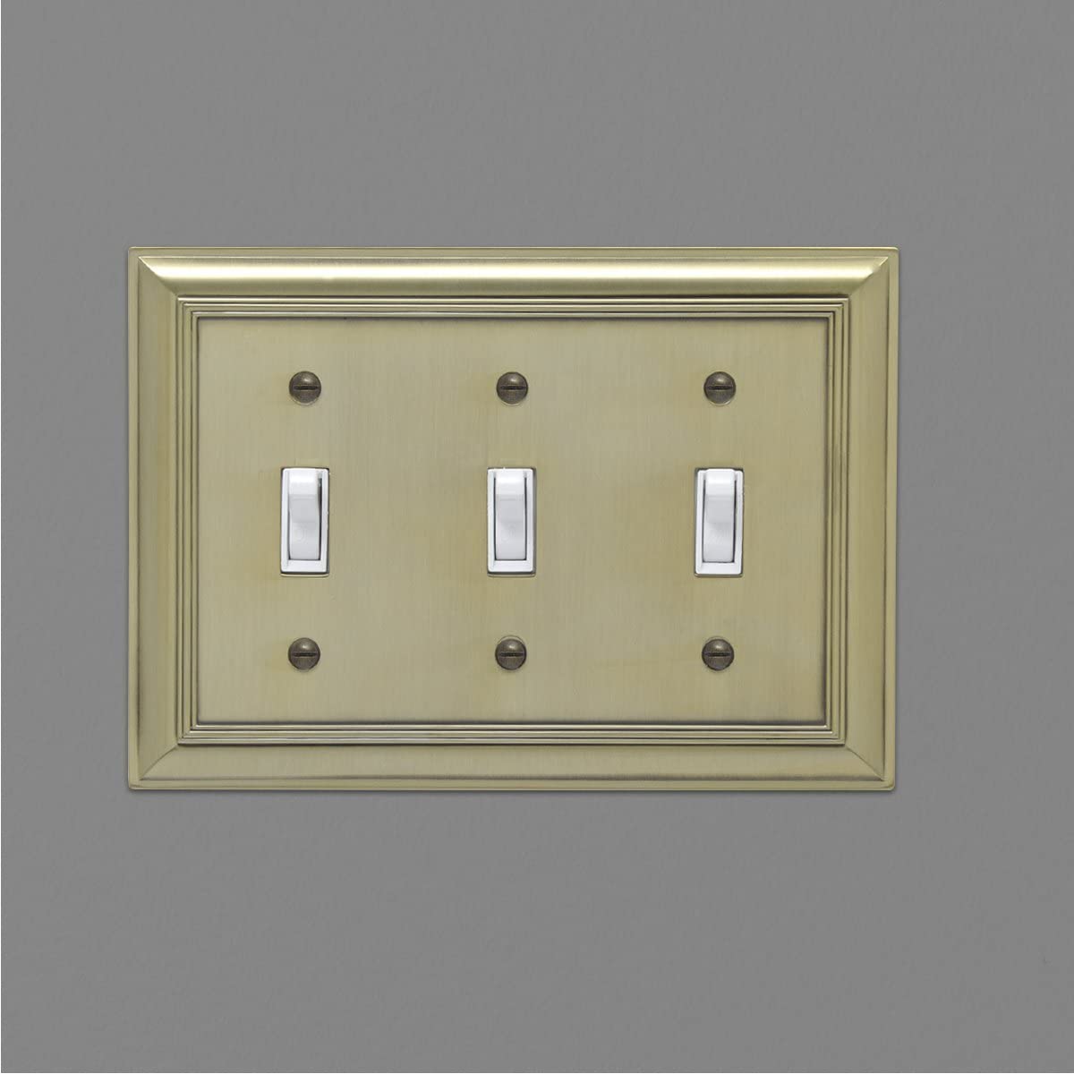 AmazonBasics Triple Toggle Wall Plate Antique Brass 1Pack