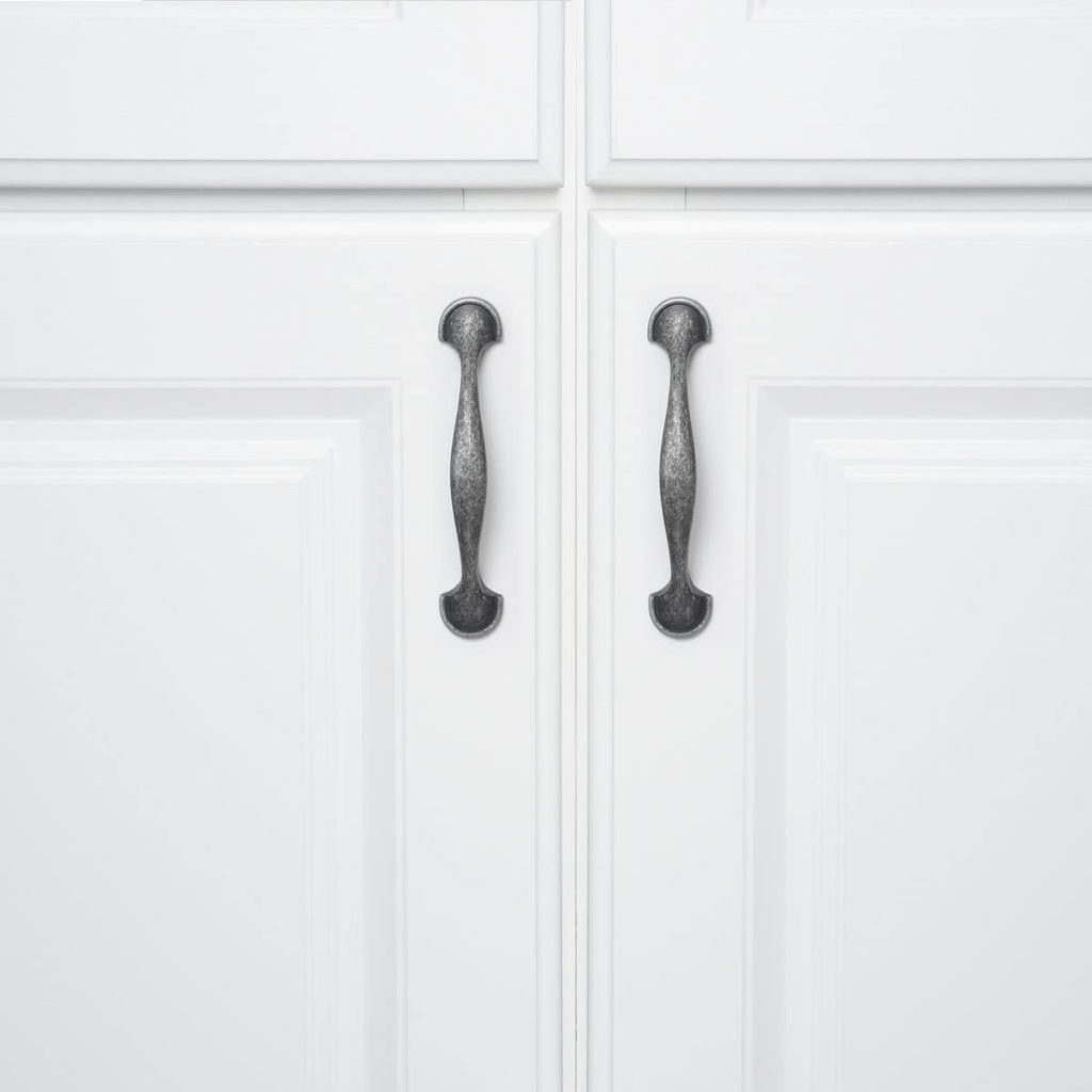 AmazonBasics Rounded Foot Cabinet Handle 4.63in Length 3in Hole Center) Antique Silver 10Pack