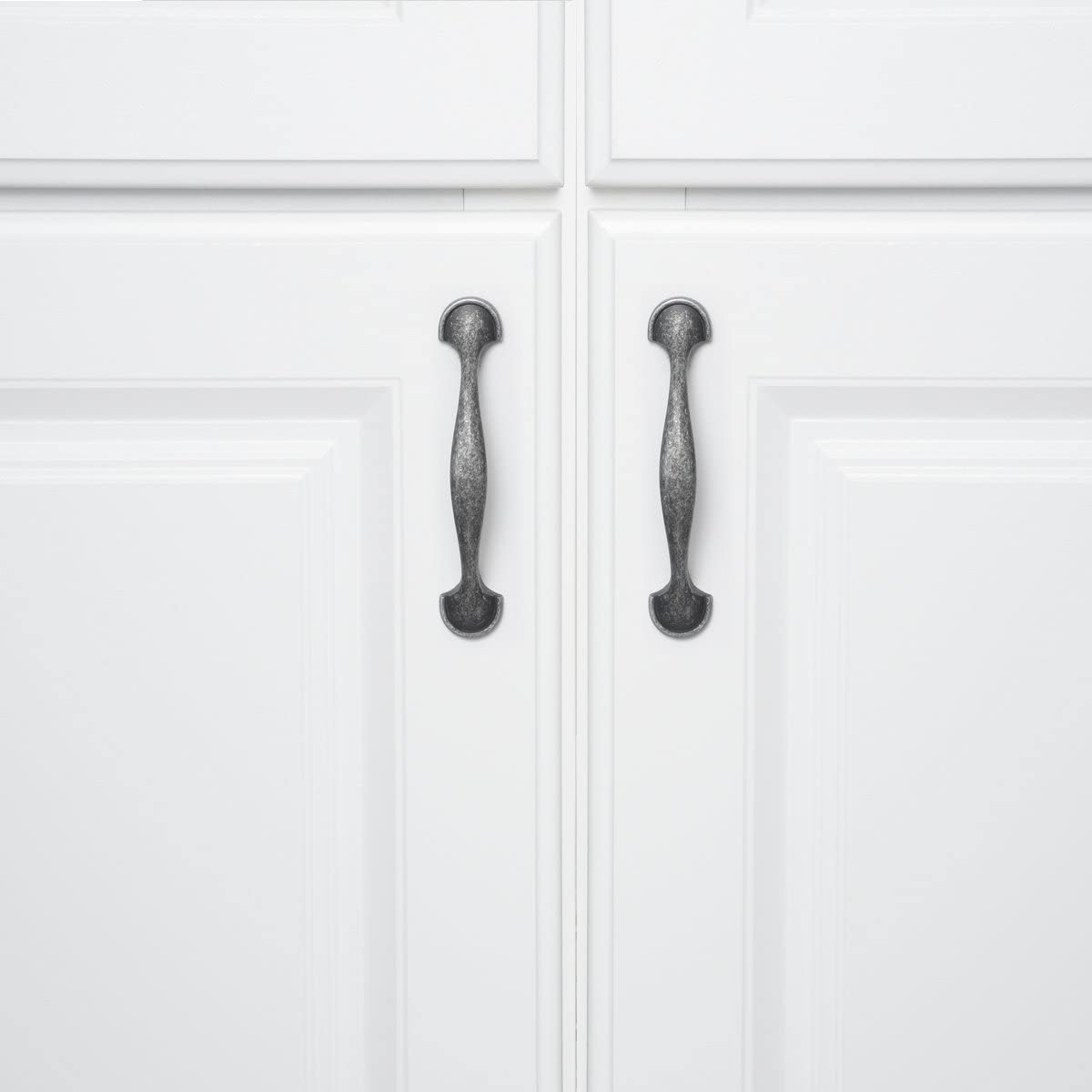 AmazonBasics Rounded Foot Cabinet Handle 4.63in Length 3in Hole Center) Antique Silver 10Pack