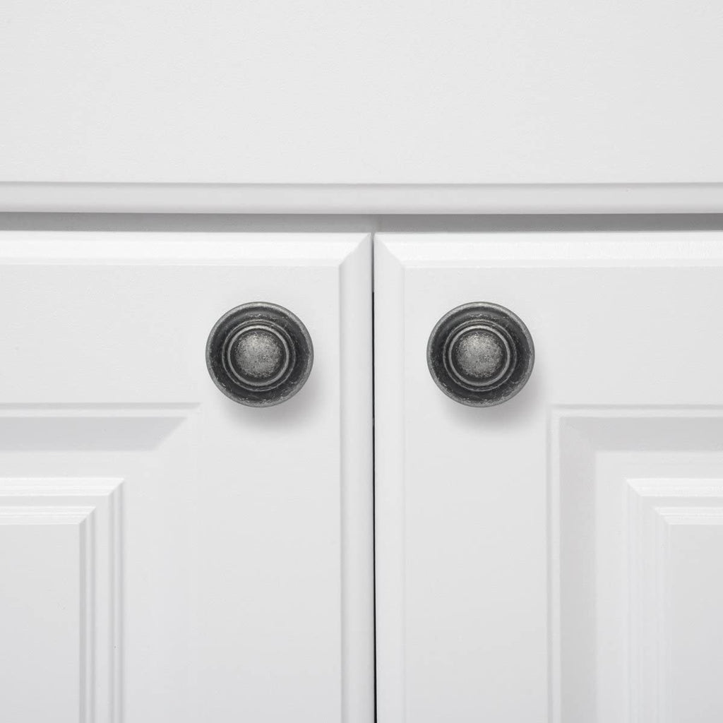 AmazonBasics Traditional Top Ring Cabinet Knob 1.25in Diameter Antique Silver 10Pack