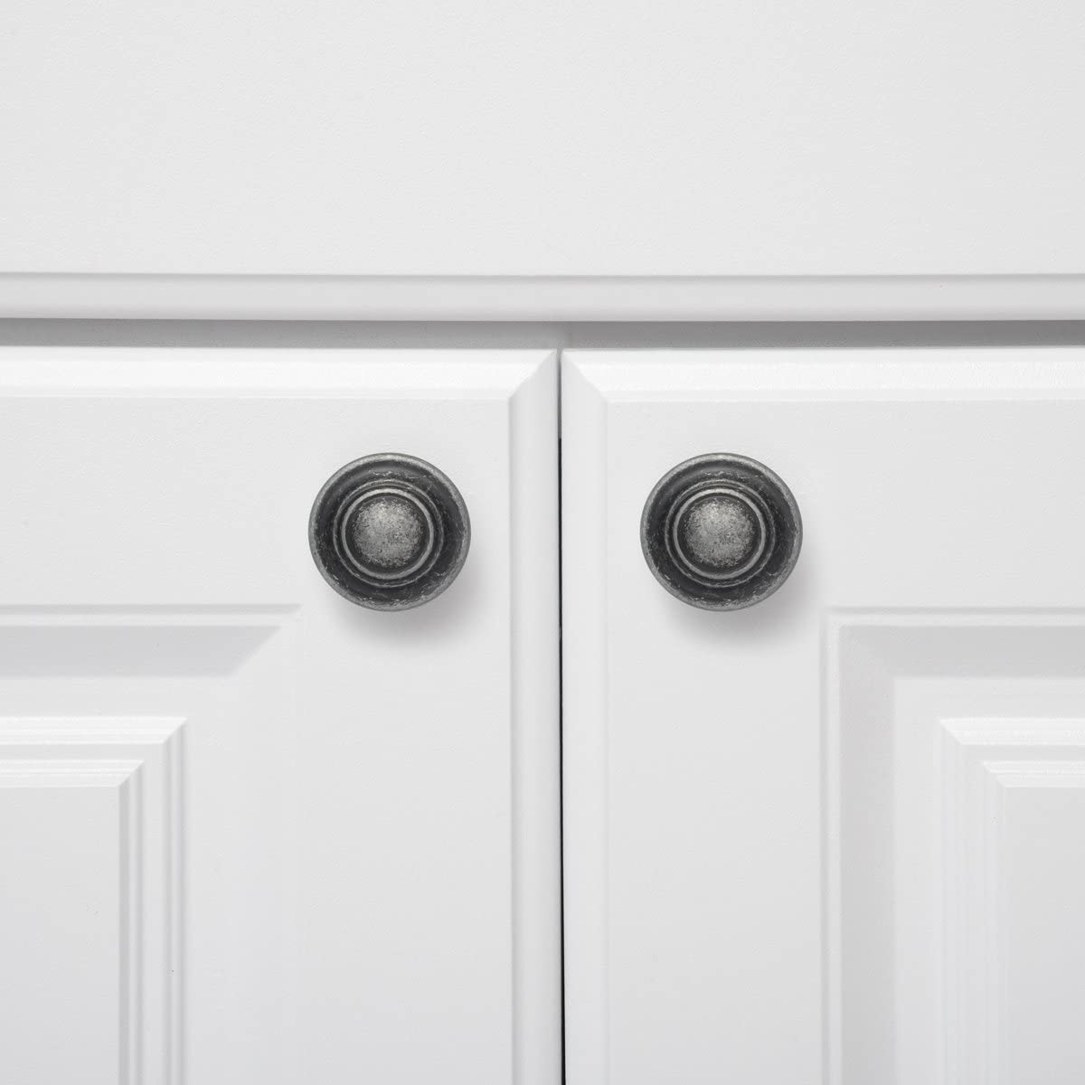AmazonBasics Traditional Top Ring Cabinet Knob 1.25in Diameter Antique Silver 10Pack