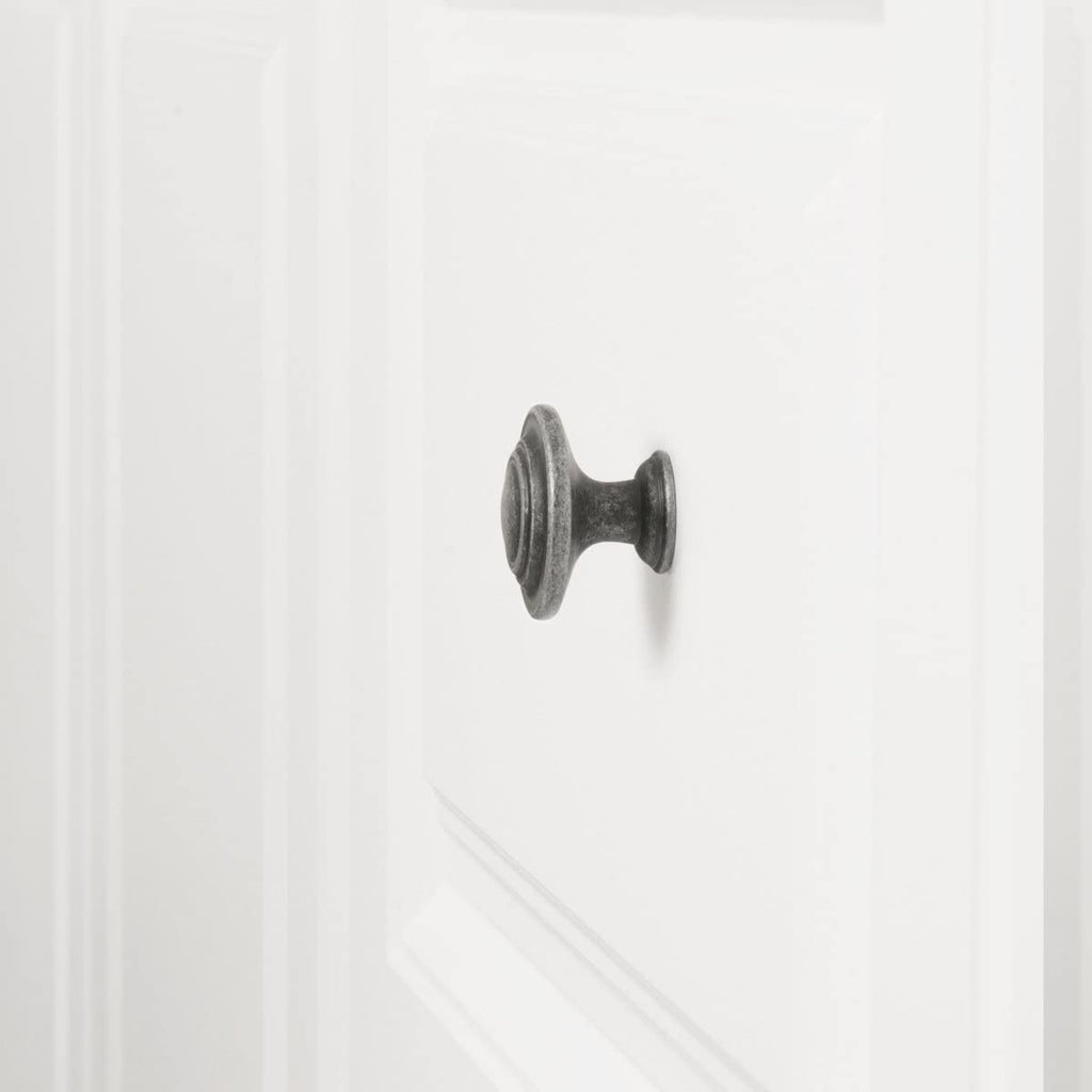 AmazonBasics Traditional Top Ring Cabinet Knob 1.25in Diameter Antique Silver 10Pack