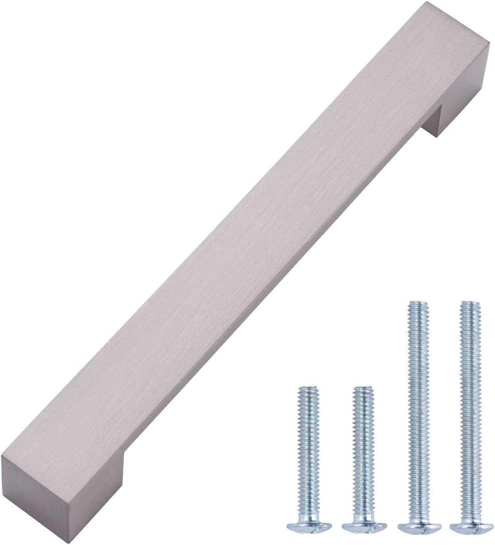 AmazonBasics Short Modern Cabinet Handle Drawer Pull 7.68in Length 6.3in Hole Center Satin Nickel 10Pack Main image