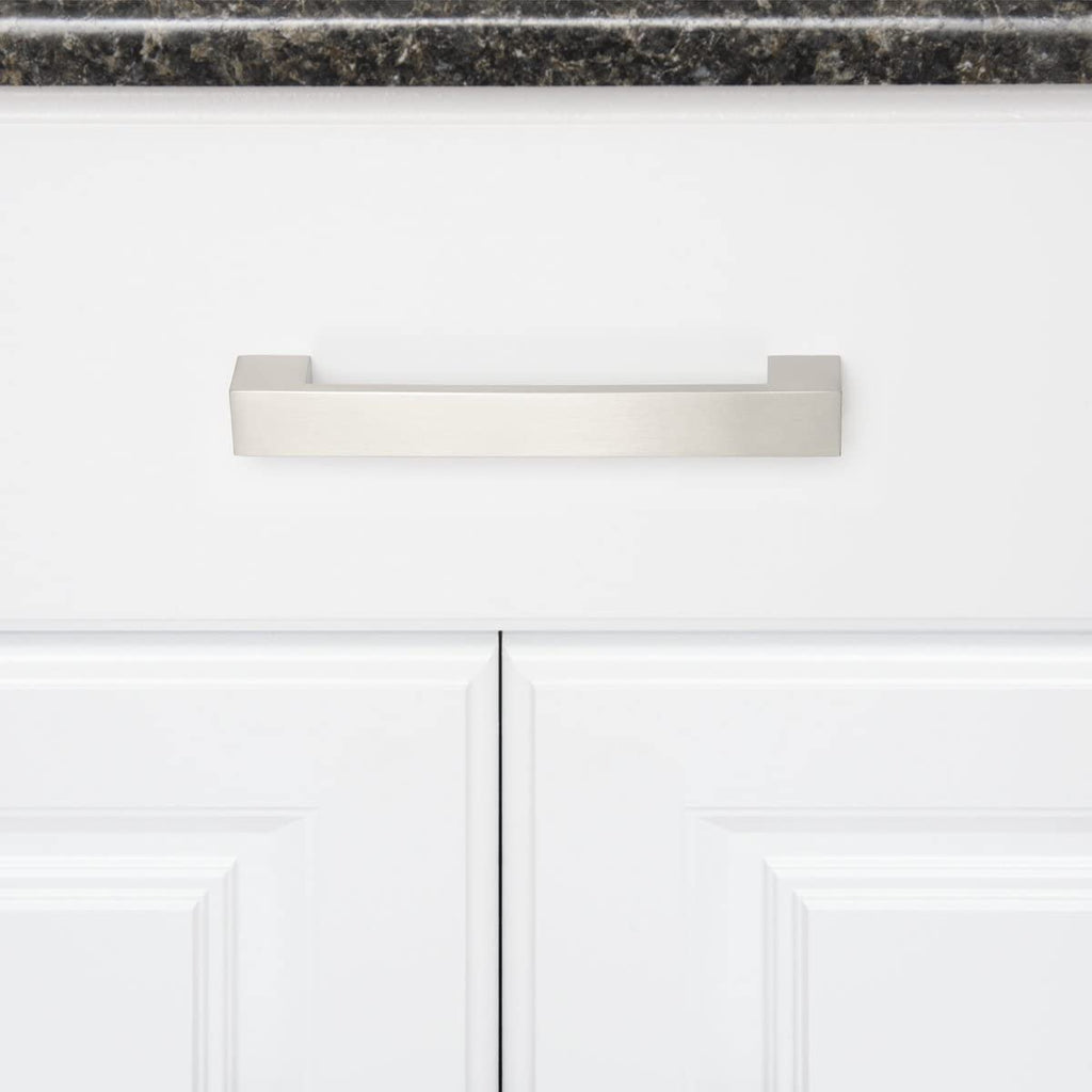 AmazonBasics Short Modern Cabinet Handle Drawer Pull 7.68in Length 6.3in Hole Center Satin Nickel 10Pack
