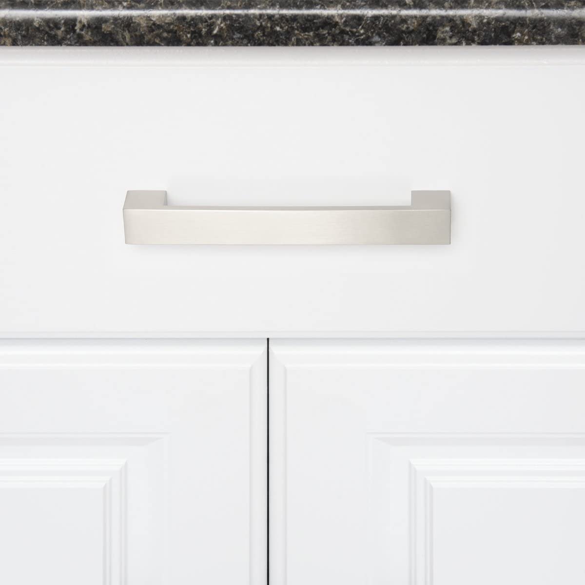 AmazonBasics Short Modern Cabinet Handle Drawer Pull 7.68in Length 6.3in Hole Center Satin Nickel 10Pack