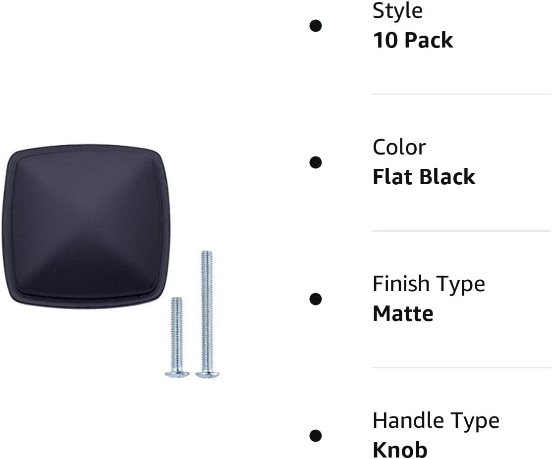 AmazonBasics Traditional Square Cabinet Knob 1.25inch Diameter Flat Black 10Pack Secondary image