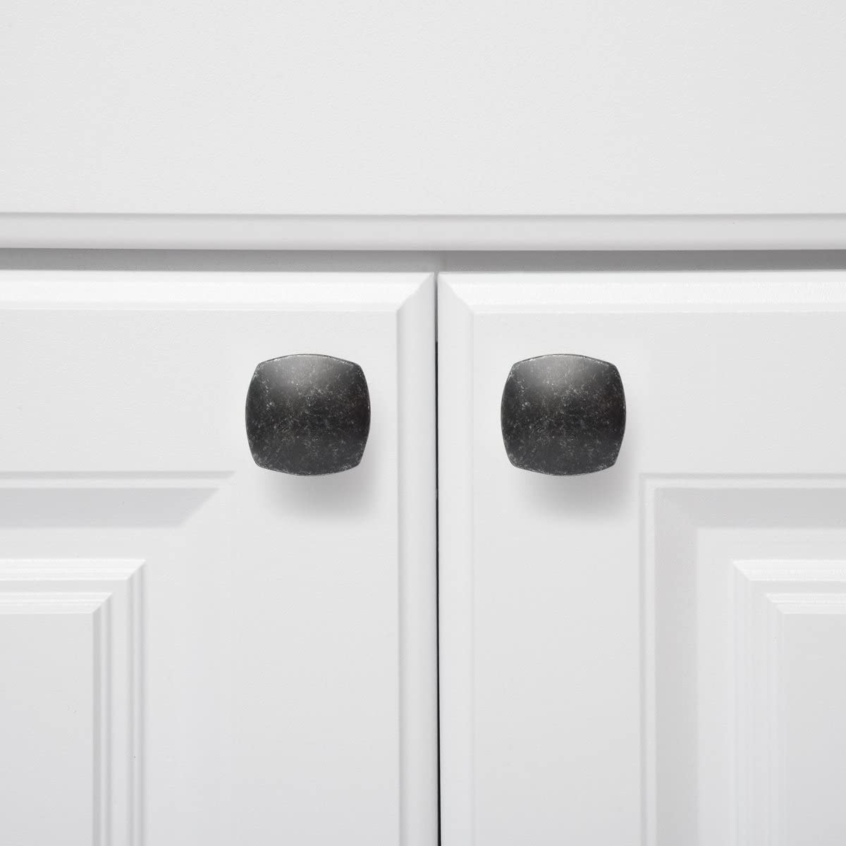 AmazonBasics Rounded Square Cabinet Knob 1.26in Diameter Antique Silver 10Pack