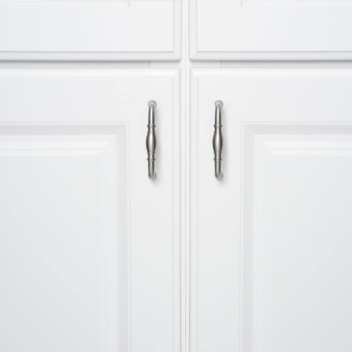 AmazonBasics Traditional Cabinet Handle 3.71 Length 3 Hole Center Satin Nickel 10-Pack