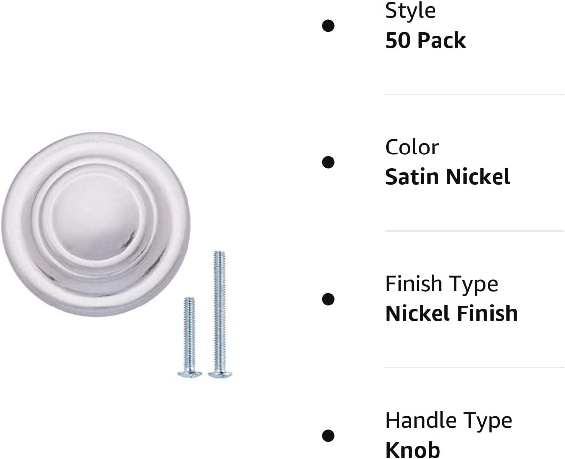 Amazon Basics Traditional Top Ring Cabinet Knob 1.25-inch Diameter Satin Nickel 50-Pack Secondary image