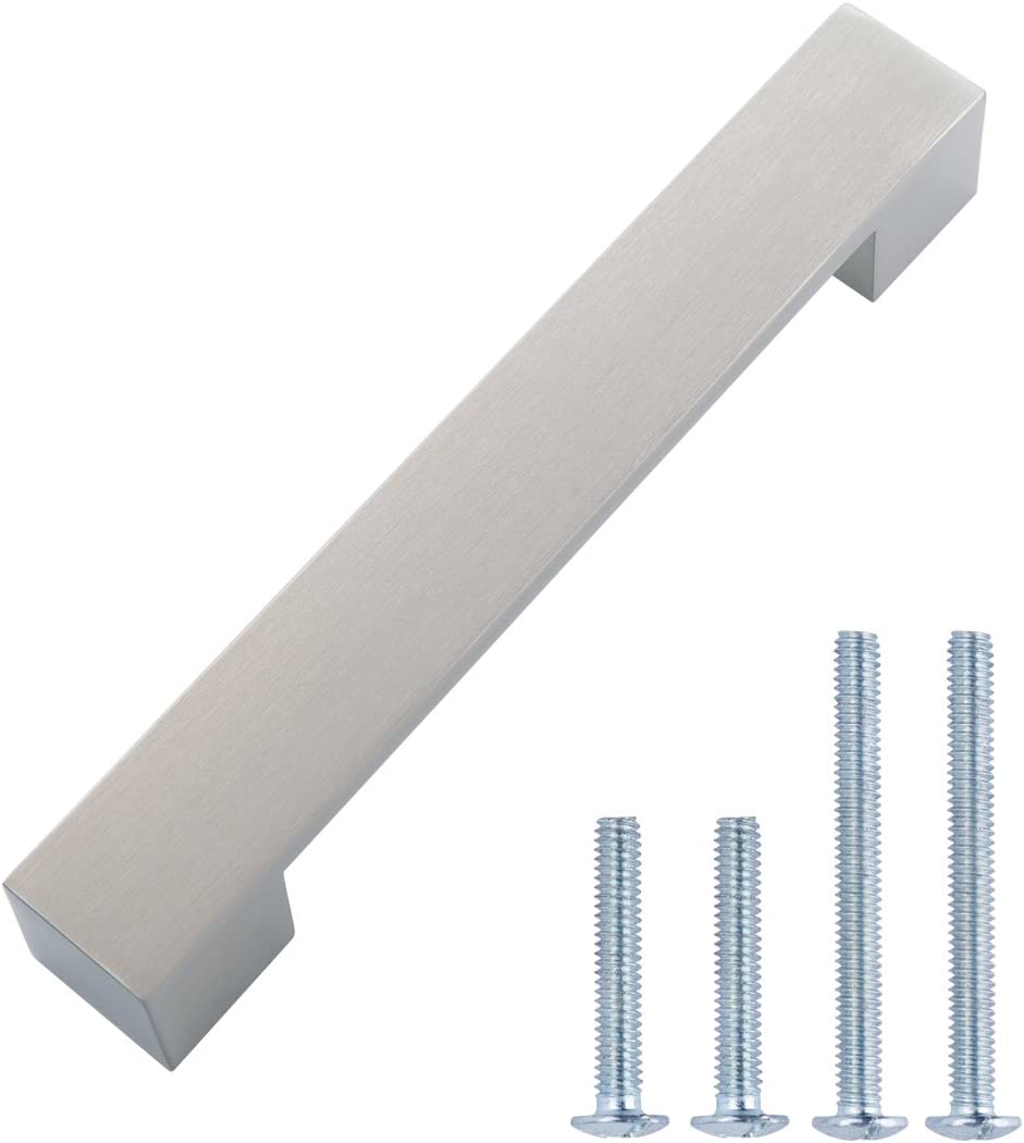 AmazonBasics Short Modern Cabinet Handle, 6.38 Length 5 Hole Center Satin Nickel 10-Pack Main image