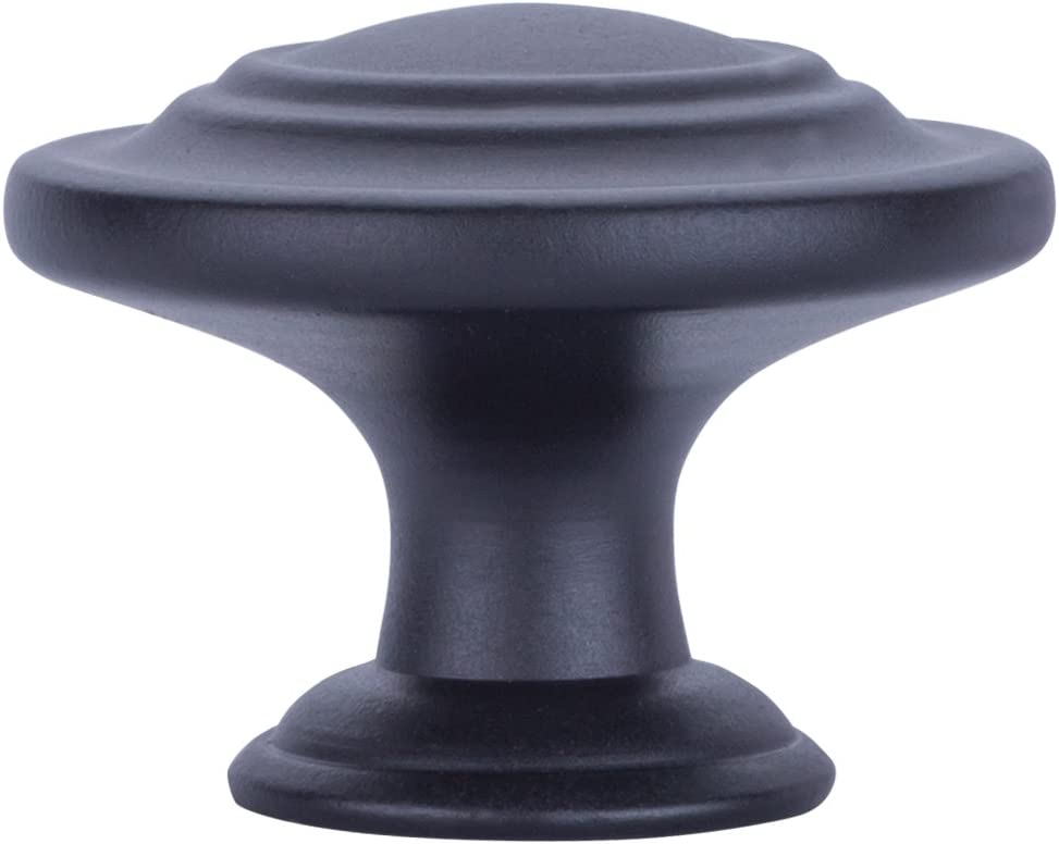 AmazonBasics Cabinet Knobs Traditional Top Rings Cabinet Knob Flat Black 1.25 inches Diameter Pack of 10