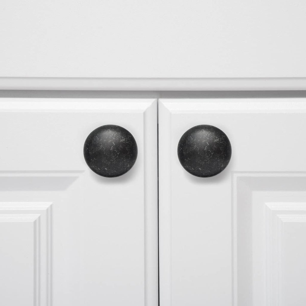 AmazonBasics Round Cabinet Knob 1.57in Diameter Antique Silver 10 Pack